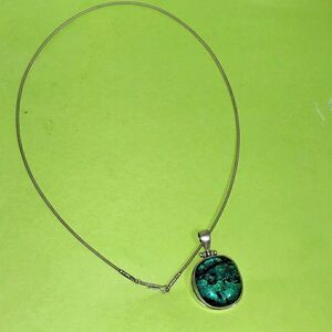 VintageSterling Diachrolic Glass Pendant and Chain...16"...